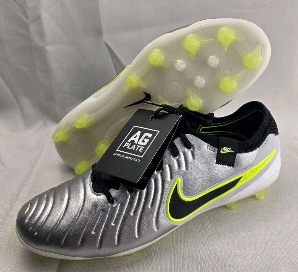 New Nike Tiempo Legend 10 Elite AG Flyknit Soccer Cleats Silver HF4378-002 Sz 9